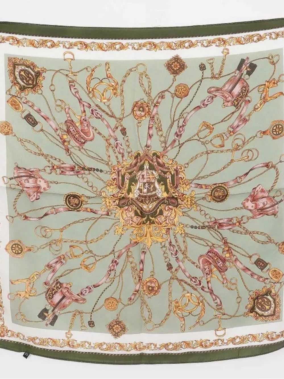 Vintage-Inspired Olive & Sage Printed Silk Scarf